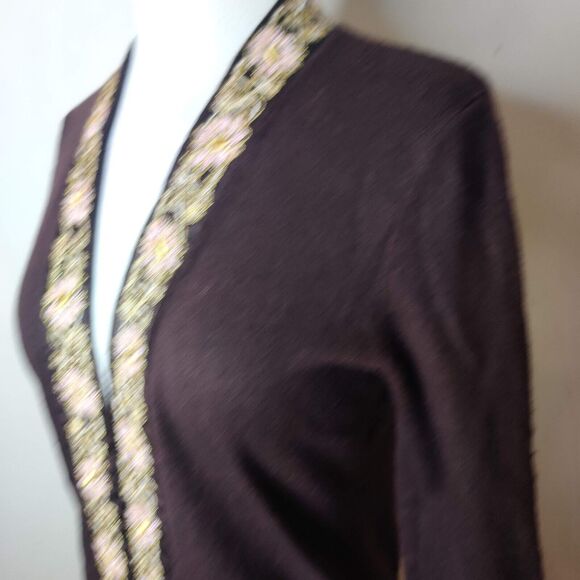 Cache Embroidered Cardigan Beaded Sequin Trim Open Front - Picture 8 of 12